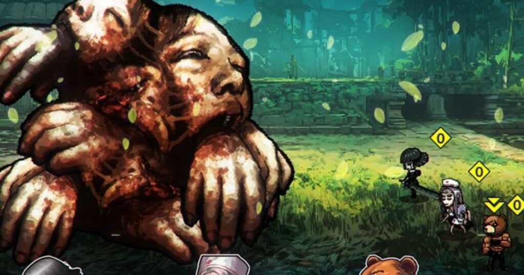 indie rpg game -billy the hero use his sleeping wife face as texture for monster design
